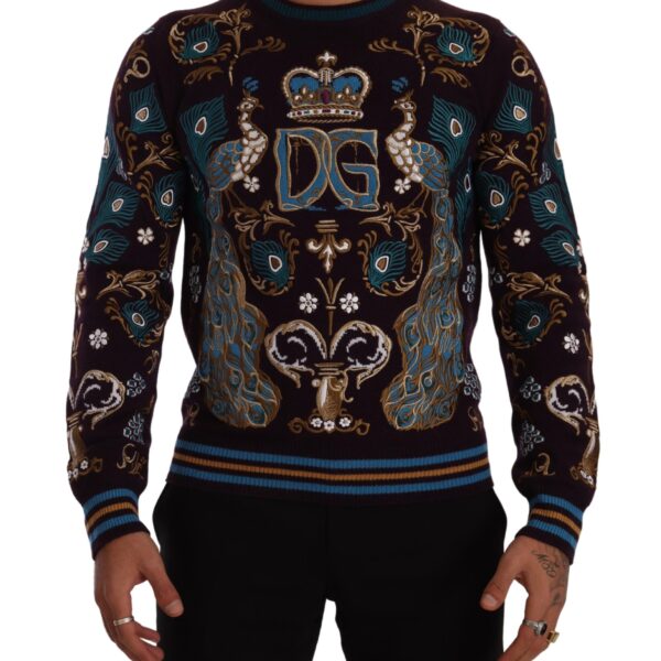 Dolce & Gabbana Mens Bordeaux Cashmere DG Crown Embroidered Sweater - Red - Size Medium