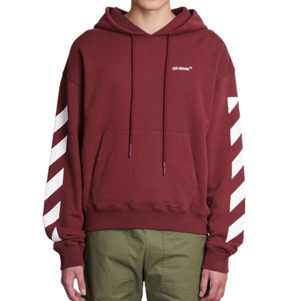 Off-White Mens Diag Helvetica Over Burgundy Hoodie - Red Cotton - Size X-Small