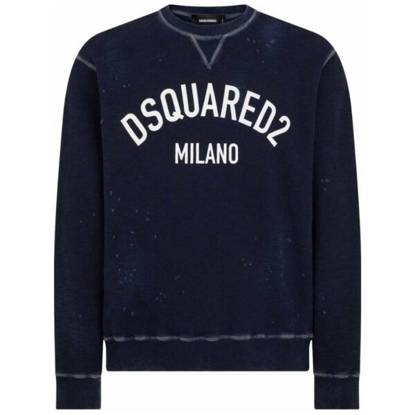 Dsquared2 Mens Milano Logo Cool Fit Navy Blue Sweatshirt Cotton - Size Small