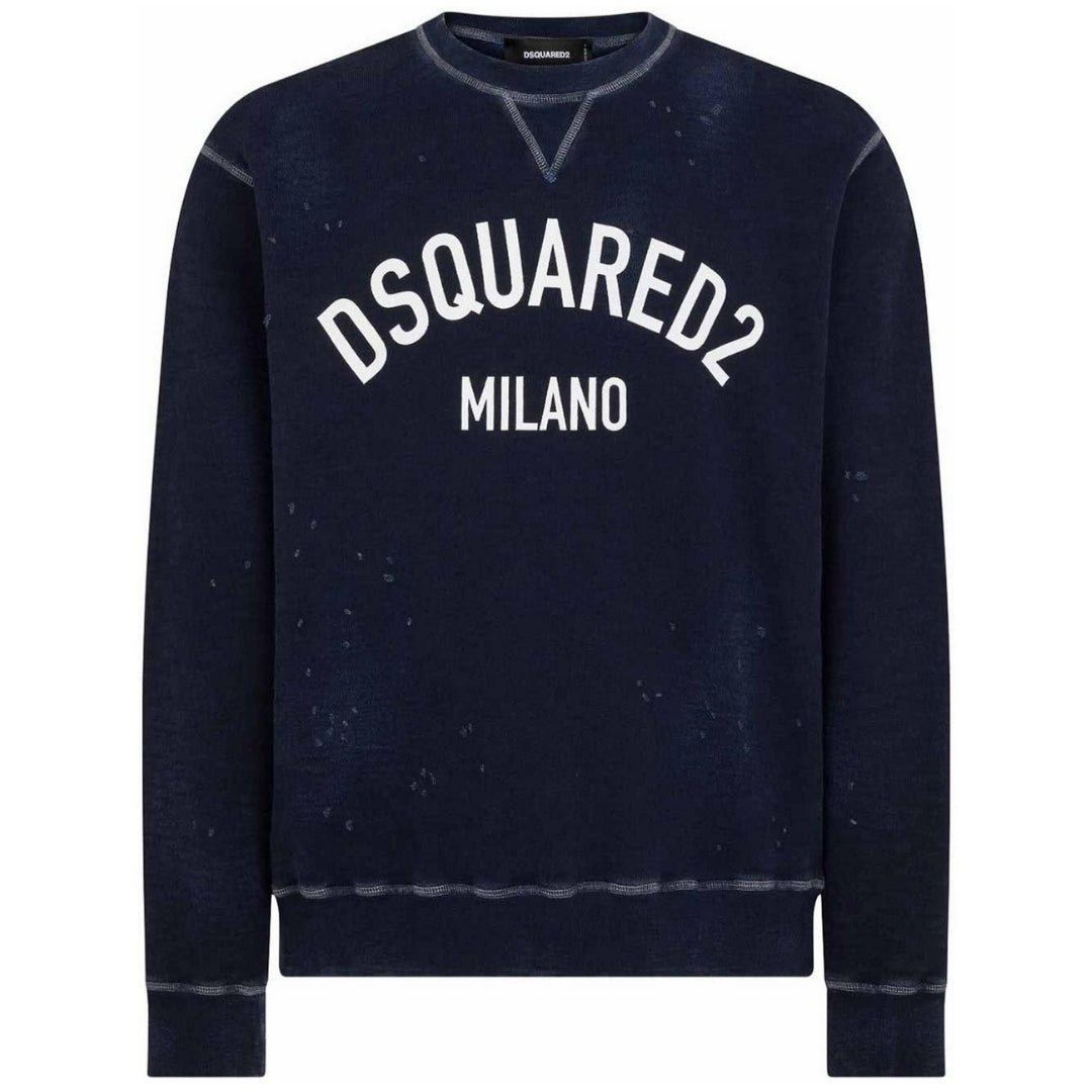 Dsquared2 Mens Milano Logo Cool Fit Navy Blue Sweatshirt Cotton - Size Small