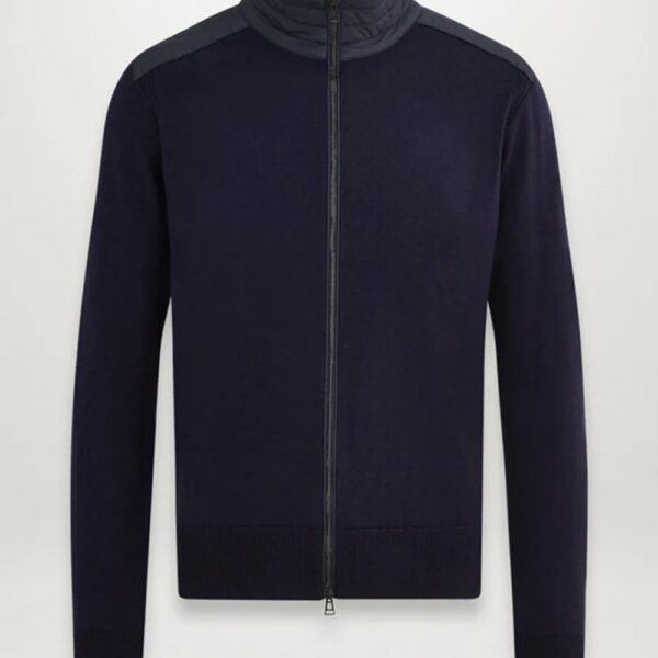 Belstaff Kelby Mens Merino Wool Zip Cardigan - Navy - Size Medium