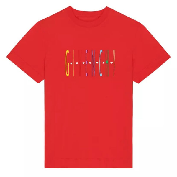 Givenchy Mens Heart Logo Slim Fit Red T-Shirt Cotton - Size Medium