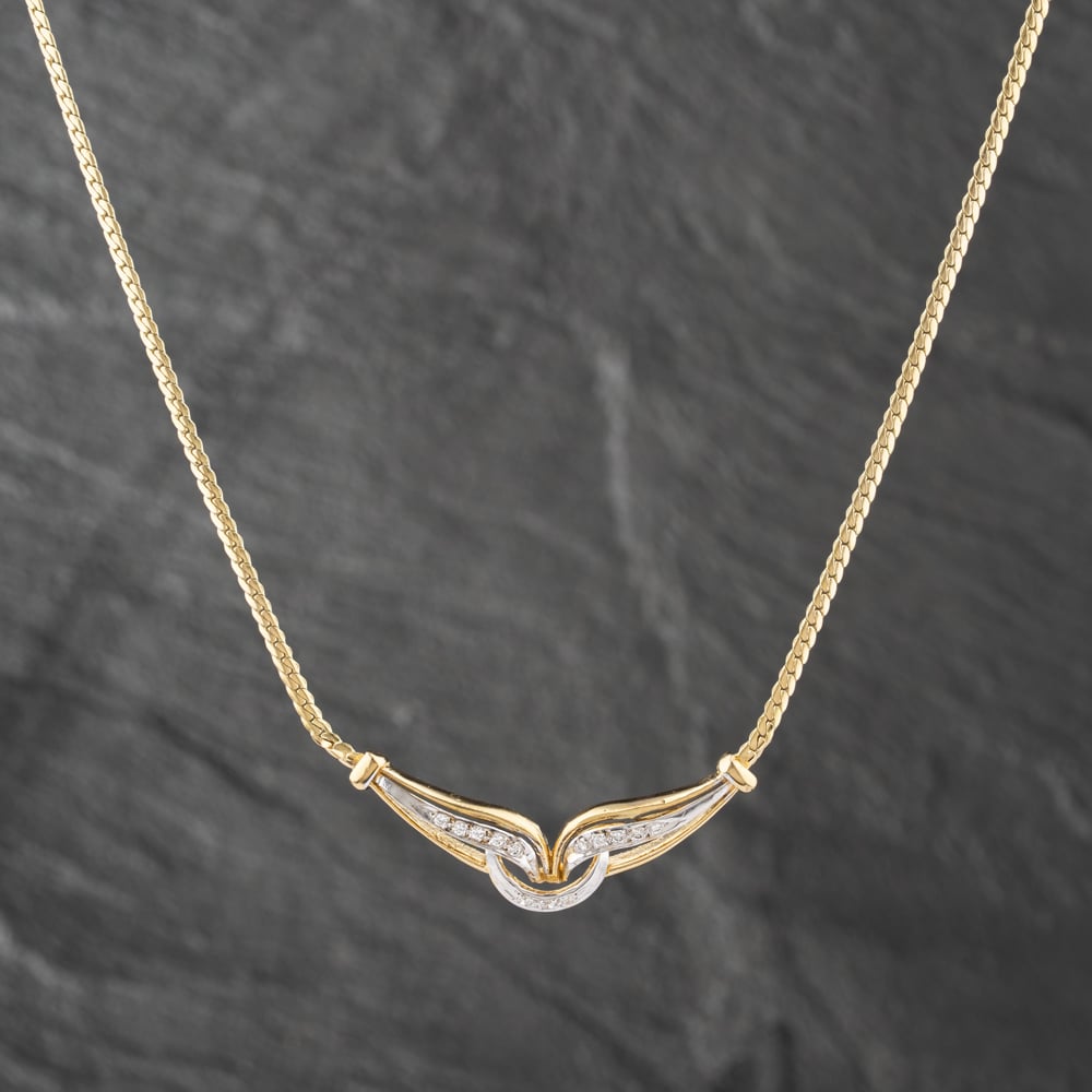 Pre-Owned 18ct Two Colour Gold 0.15ct Brilliant Cut Diamond Set 16 Inch Necklace 41041465