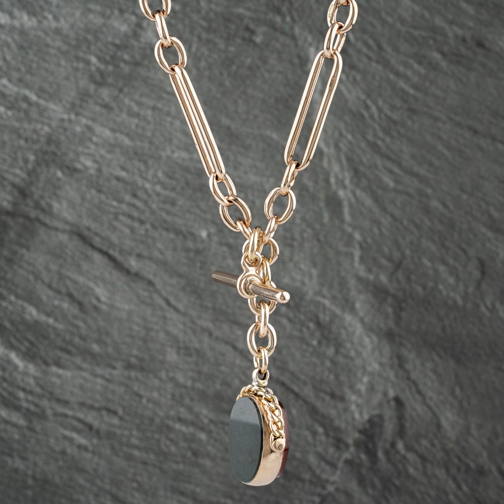 Pre-Owned Vintage 9ct Rose Gold T Bar & Swivel Double Albert 15 Inch Figaro Chain 41041564