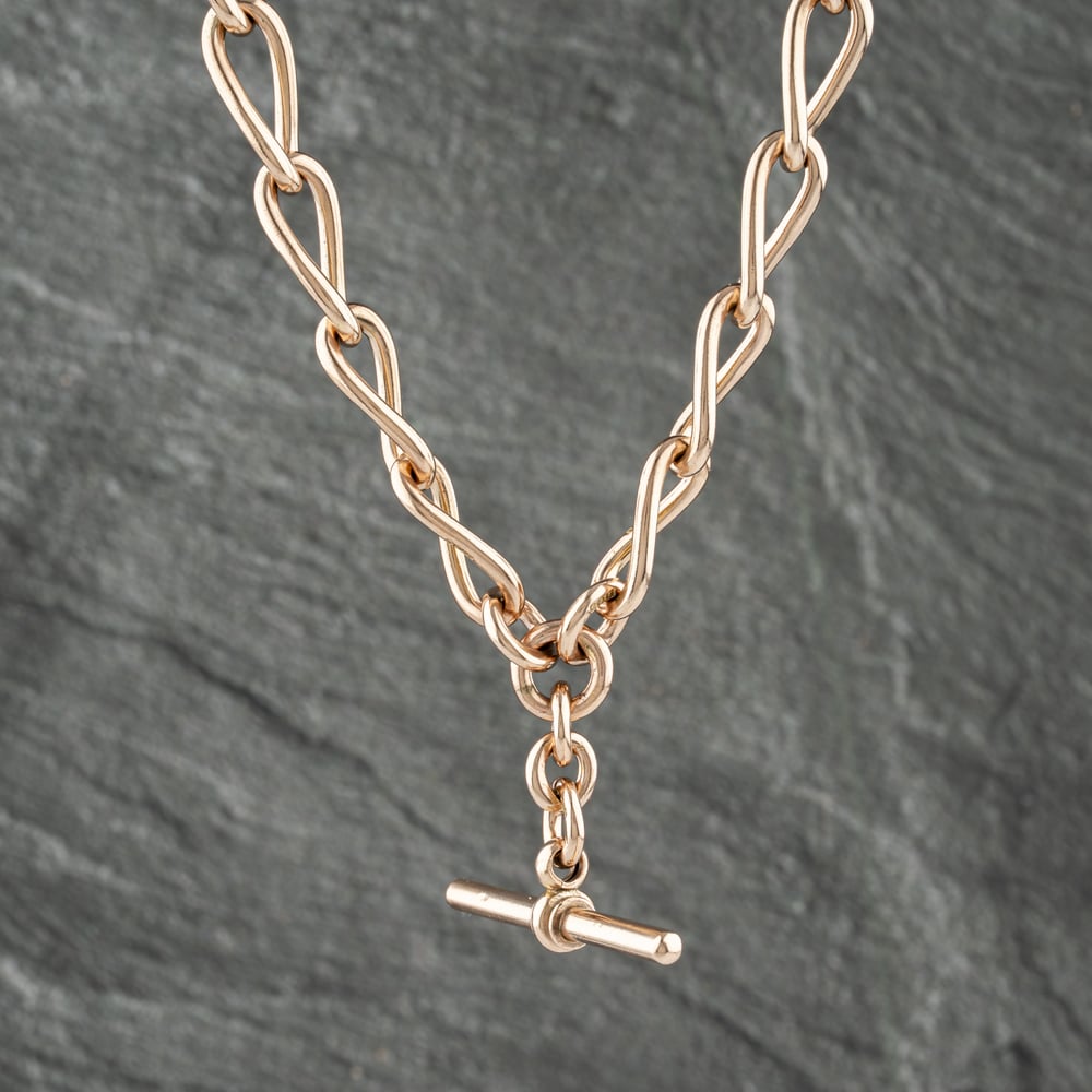 Pre-Owned Vintage 9ct Rose Gold T Bar Double Albert 16 Inch Curb Chain 41041565