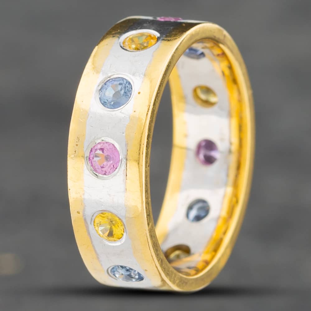 Pre-Owned 18ct Two Colour Gold Multi-Coloured Sapphire 6mm Wedding Ring 41101728