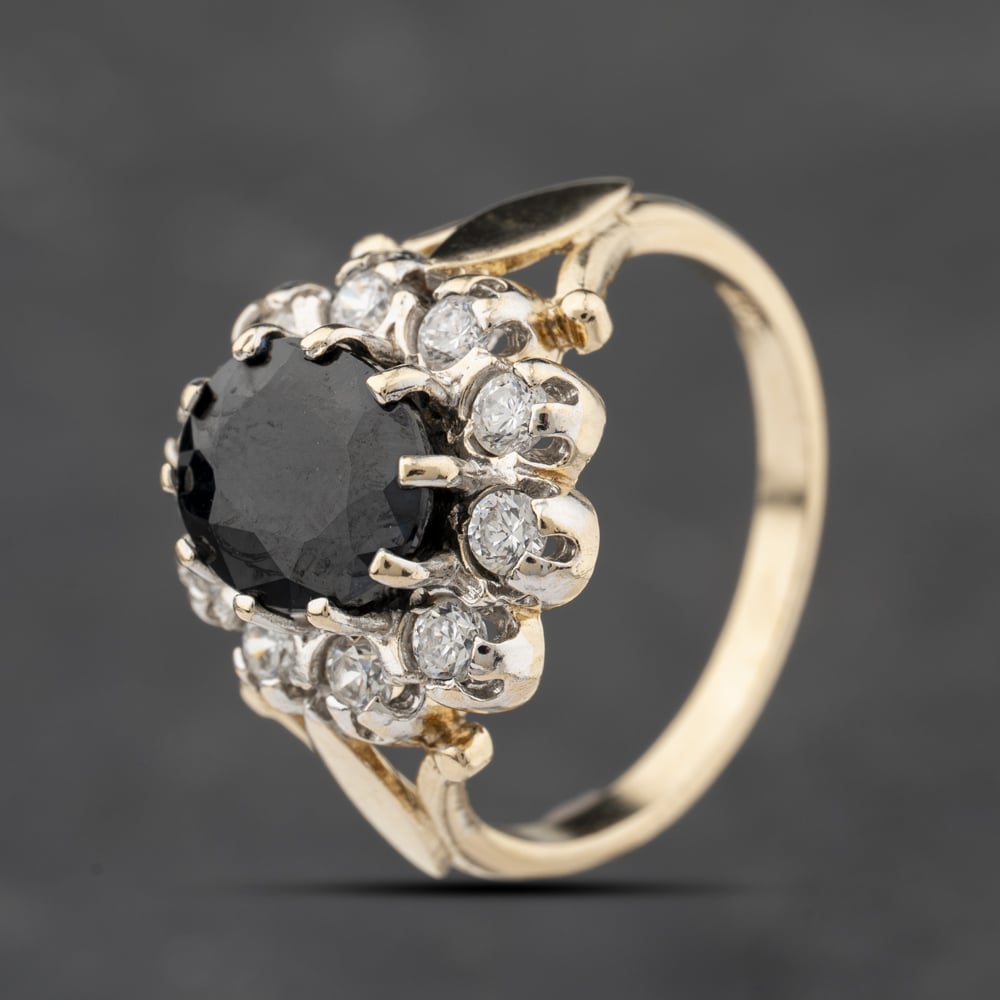 Pre-Owned Yellow Gold Sapphire & Cubic Zirconia Large Oval Cluster Ring 41103875