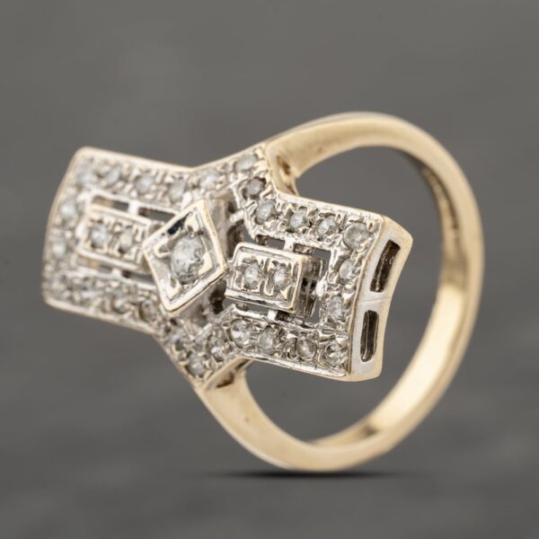 Pre-Owned 9ct Yellow Gold Cubic Zirconia Art Deco Style Cocktail Ring 41103943
