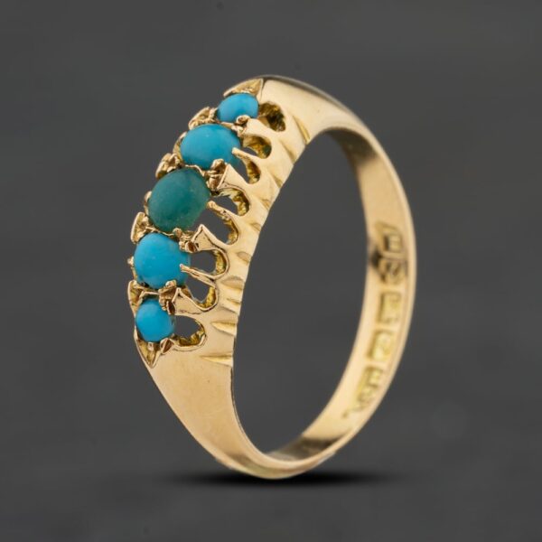 Pre-Owned Antique 18ct Yellow Gold Turquoise Claw Set Five Stone Ring 41104044