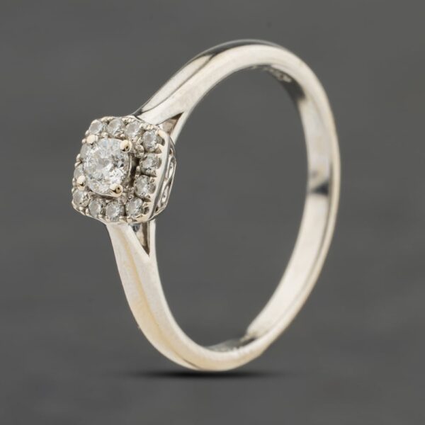 Pre-Owned 18ct White Gold 0.25ct Brilliant Cut Square Halo Style Cluster Ring 411202158047