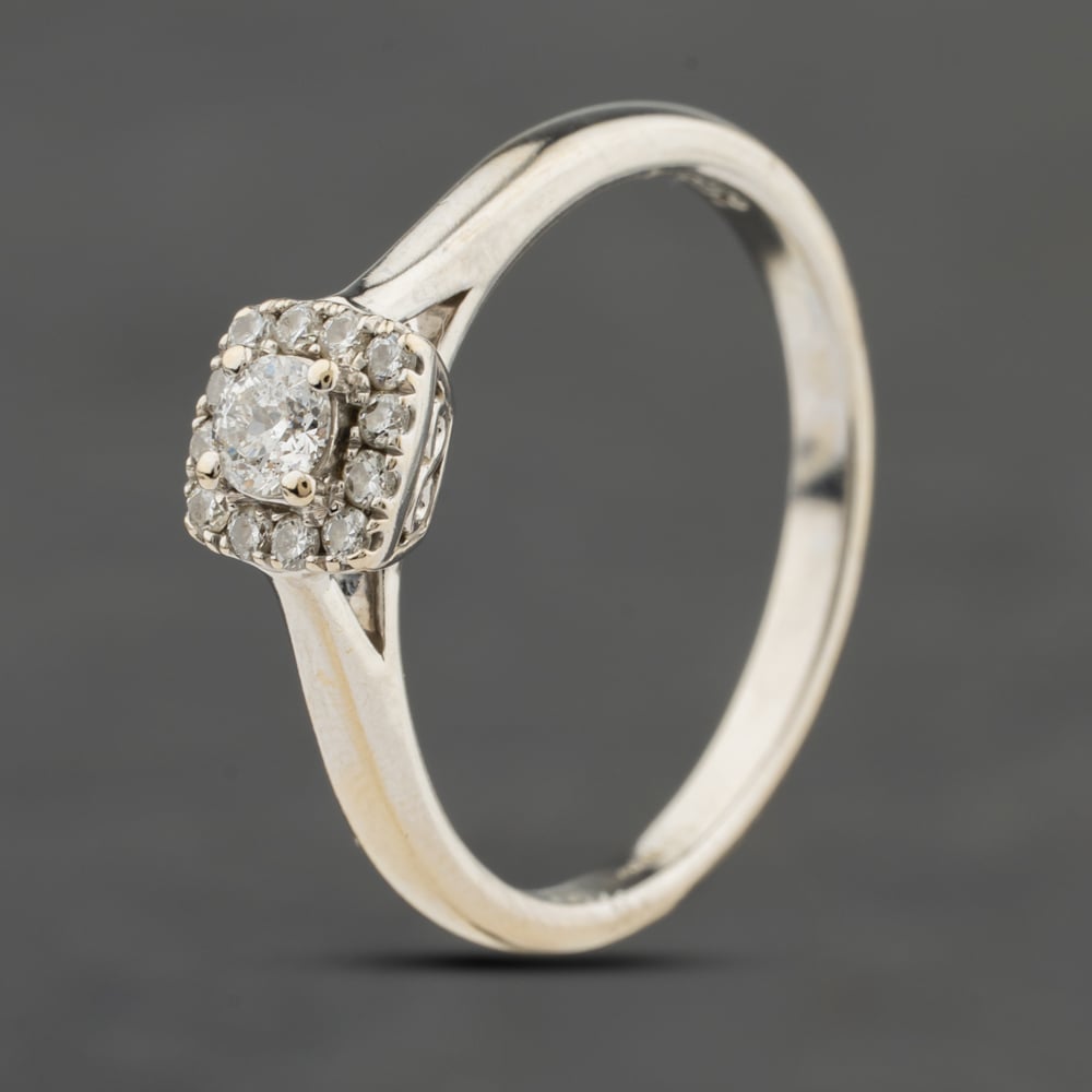 Pre-Owned 18ct White Gold 0.25ct Brilliant Cut Square Halo Style Cluster Ring 411202158047