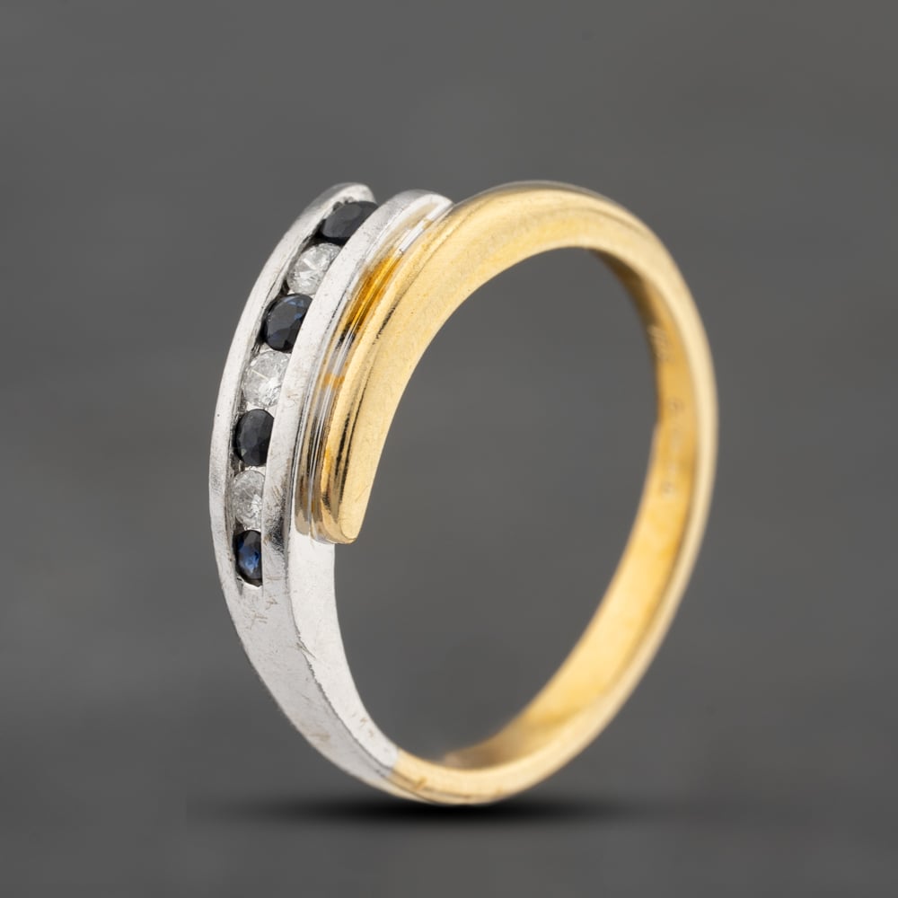 Pre-Owned 18ct Two Colour Gold Sapphire & Brilliant Cut Diamond Crossover Ring 41121022