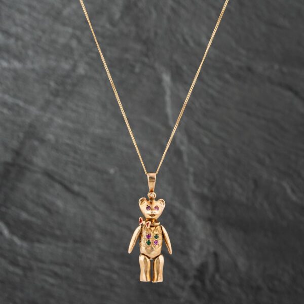 Pre-Owned 9ct Yellow Gold Cubic Zirconia Teddy Pendant & 18 Inch Curb Chain 41142267
