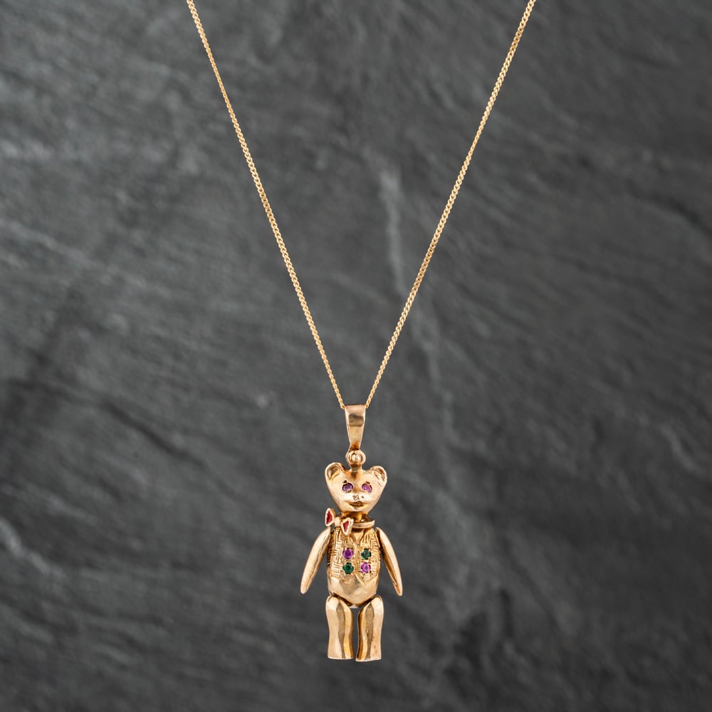 Pre-Owned 9ct Yellow Gold Cubic Zirconia Teddy Pendant & 18 Inch Curb Chain 41142267