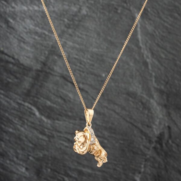Pre-Owned 9ct Yellow Gold Cubic Zirconia Bulldog Pendant & 23 Inch Curb Chain 41142268