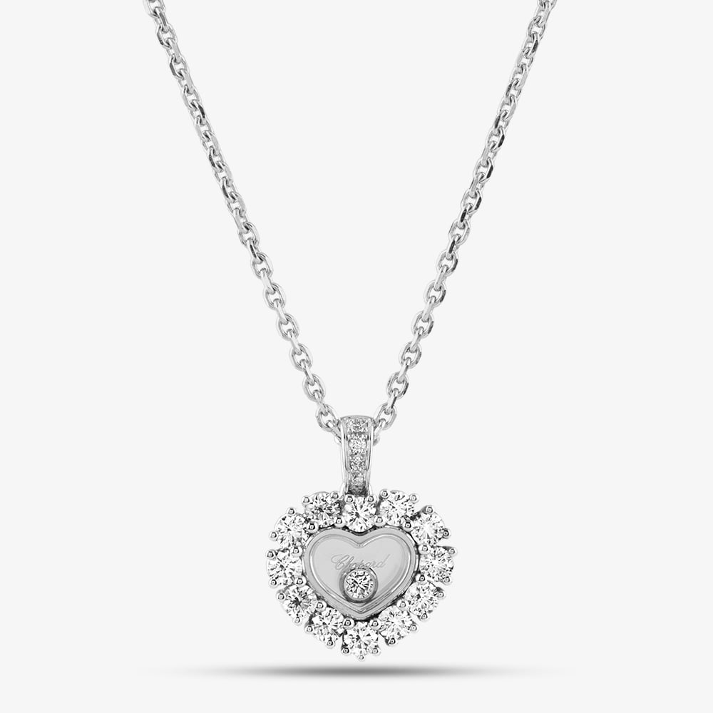 Pre-Owned 18ct White Gold 0.64ct Brilliant Cut Diamond Chopard Heart Pendant & 16 Inch Trace Chain 41142391