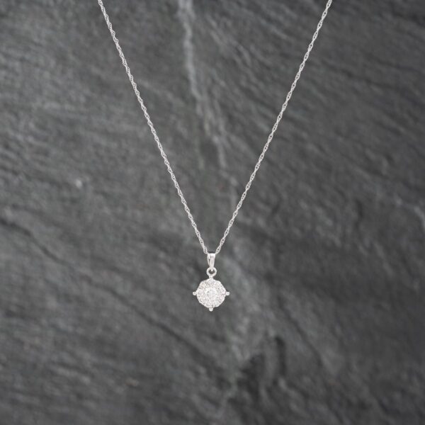 Pre-Owned 18ct White Gold 0.33ct Brilliant Cut Diamond Round Cluster Pendant & 18 Inch Prince Of Wales Chain 41142866