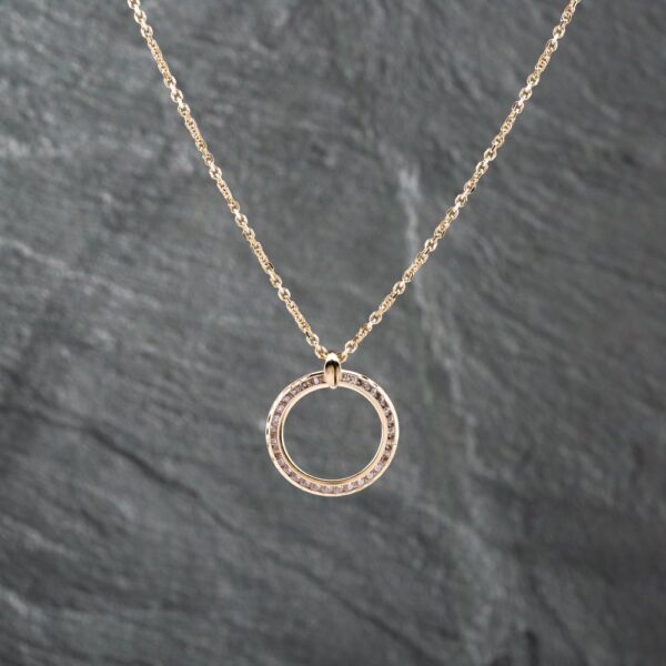 Pre-Owned 9ct Yellow Gold Cubic Zirconia Circle Pendant & 20 Inch Trace Chain 41142886
