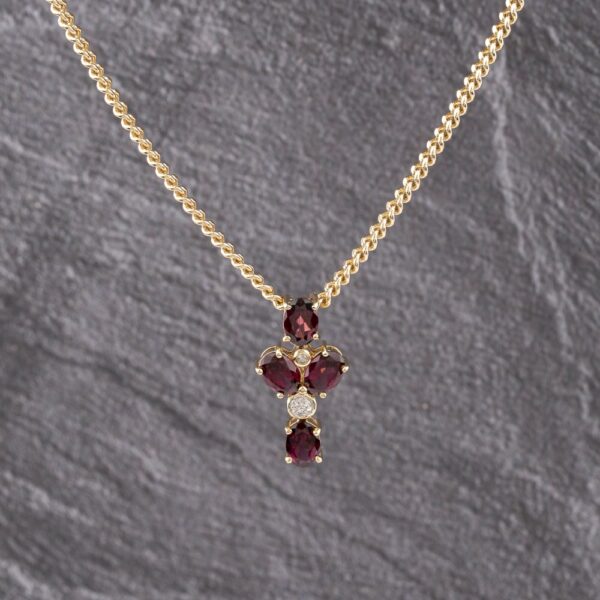 Pre-Owned 9ct Yellow Gold Tourmaline & 0.03ct Diamond Cross Pendant & 18 Inch Curb Chain 41142933