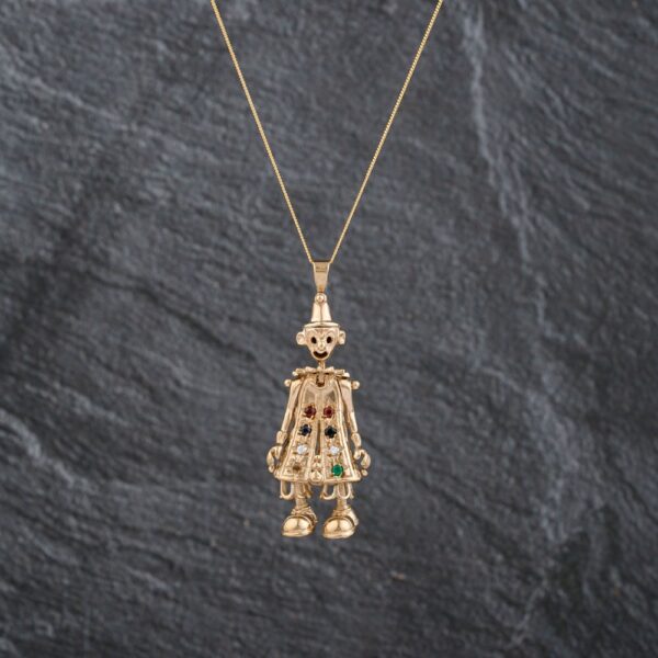 Pre-Owned 9ct Yellow Gold Multi Stone Clown Pendant & 18 Inch Curb Chain 41143089