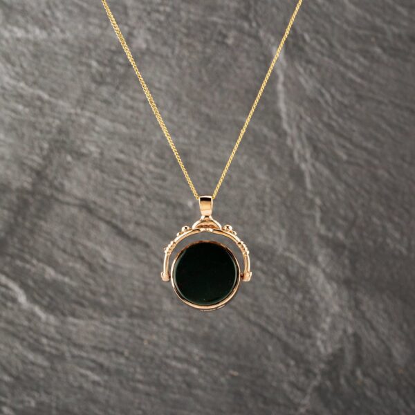 Pre-Owned Vintage 9ct Yellow Gold Multi Stone Round Swivel Pendant & 24 Inch Curb Chain 41143182