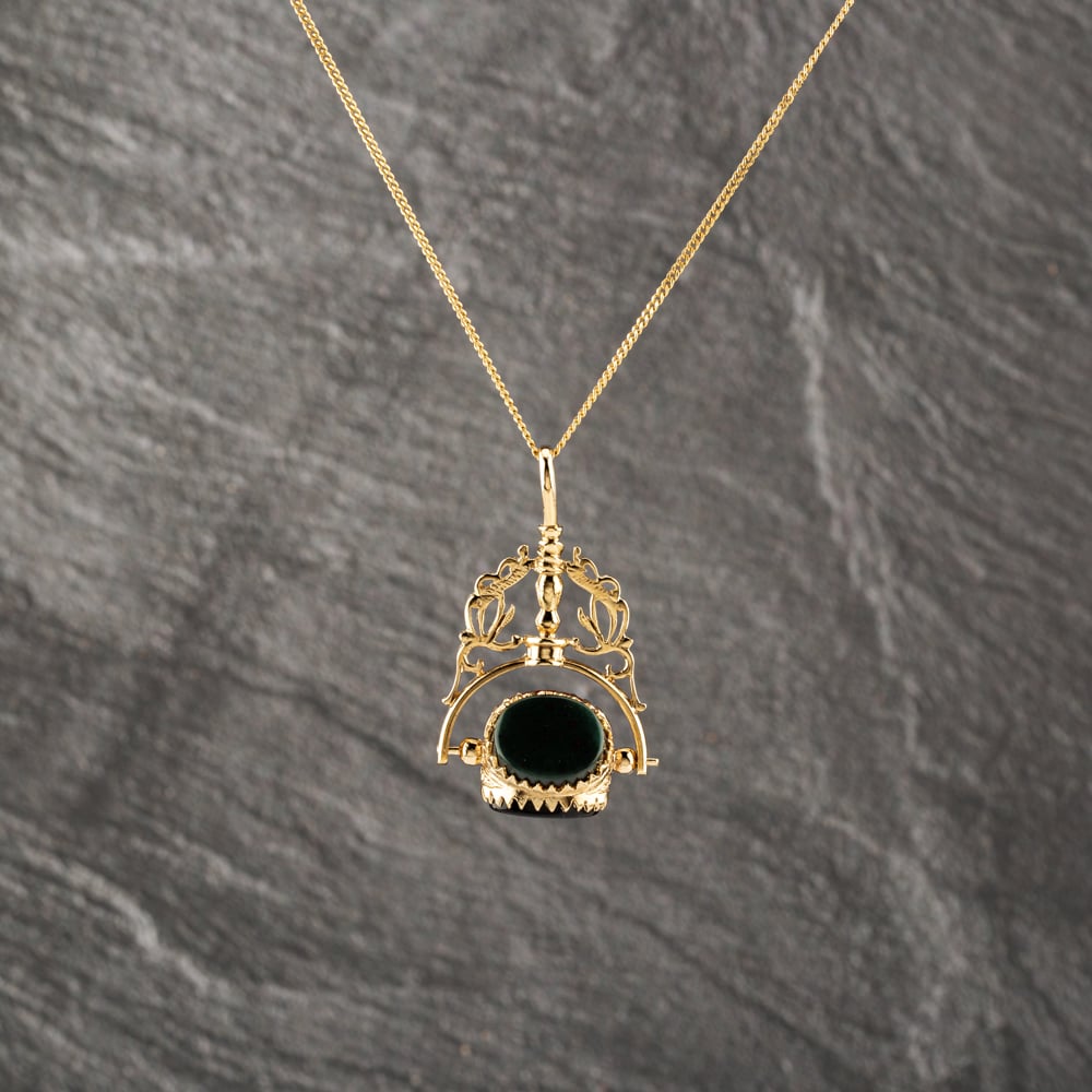 Pre-Owned 9ct Yellow Gold Multi Stone Fancy Swivel Pendant & 20 Inch Curb Chain 41143183