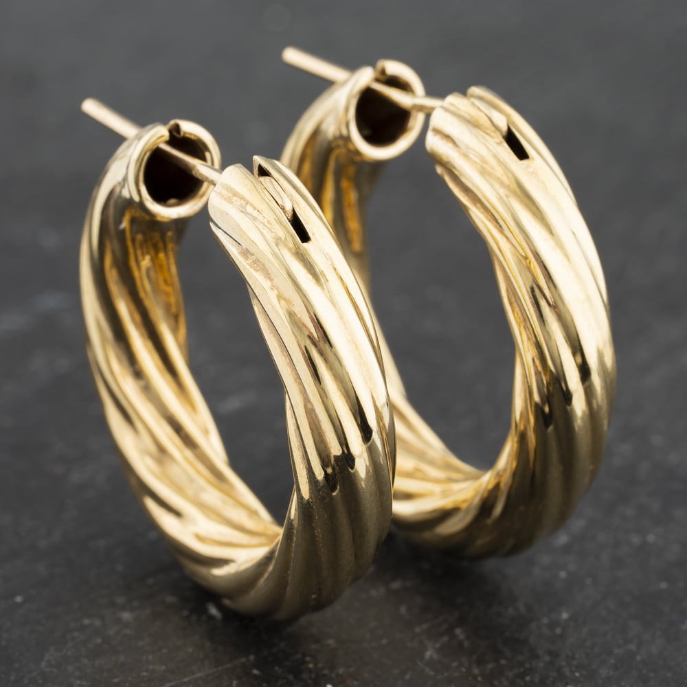 Pre-Owned 9ct Yellow Gold 28mm Twist Hoop Earrings 41173452