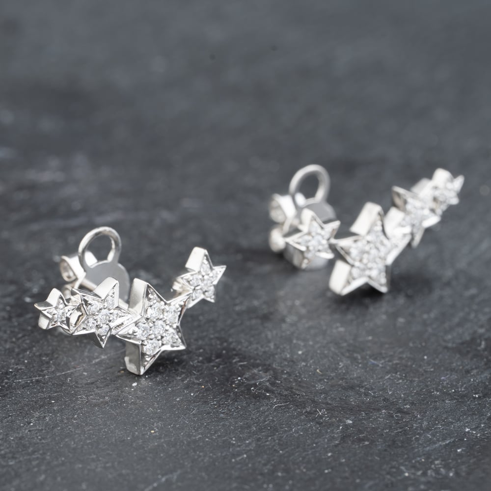 Pre-Owned 18ct White Gold 20mm Brilliant Cut Diamond Stars Stud Earrings 41173481