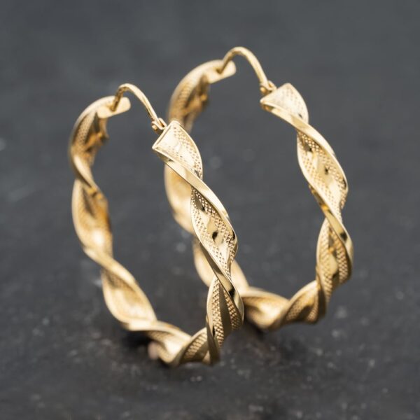 Pre-Owned 9ct Yellow Gold 41mm Twisted Hoop Earrings 41173675
