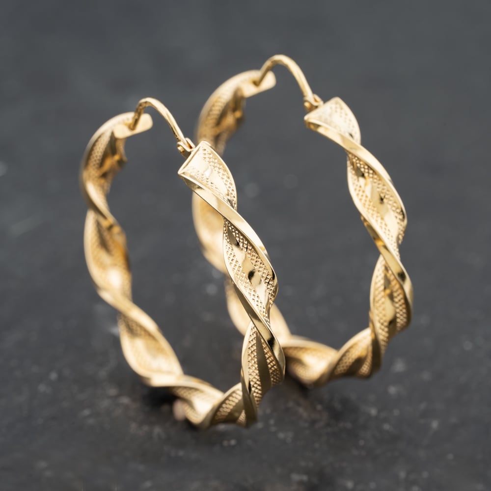 Pre-Owned 9ct Yellow Gold 41mm Twisted Hoop Earrings 41173675