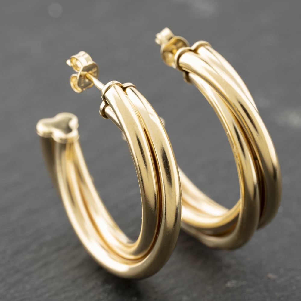 Pre-Owned 9ct Yellow Gold 33mm Twist Half Hoop Earrings 41173999
