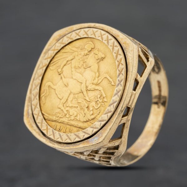 Pre-Owned 9ct Yellow Gold 1912 George V Full Sovereign Coin Ring 41201263BND