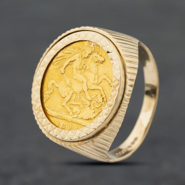 Pre-Owned 9ct Yellow Gold 1894 Queen Victoria Half Sovereign Coin Ring 41201265BND