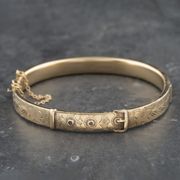 Pre-Owned Vintage 9ct Yellow Gold Buckle Standard Hinged Bangle 41211318