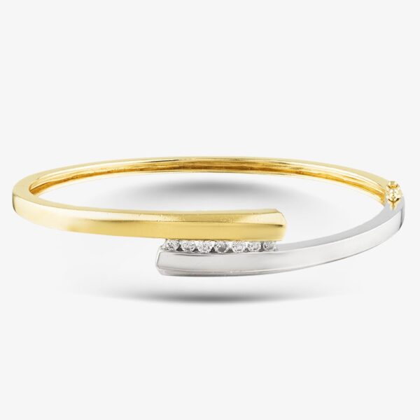 Pre-Owned 18ct Two Colour Gold Crossover Channel Standard Hinged Bangle 41211330