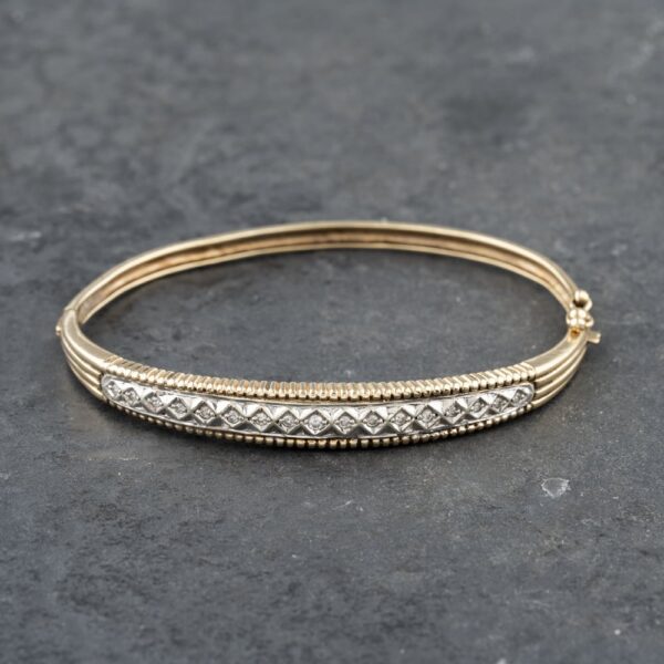 Pre-Owned 9ct Two Colour Gold Diamond Standard Hinged Bangle 41211333