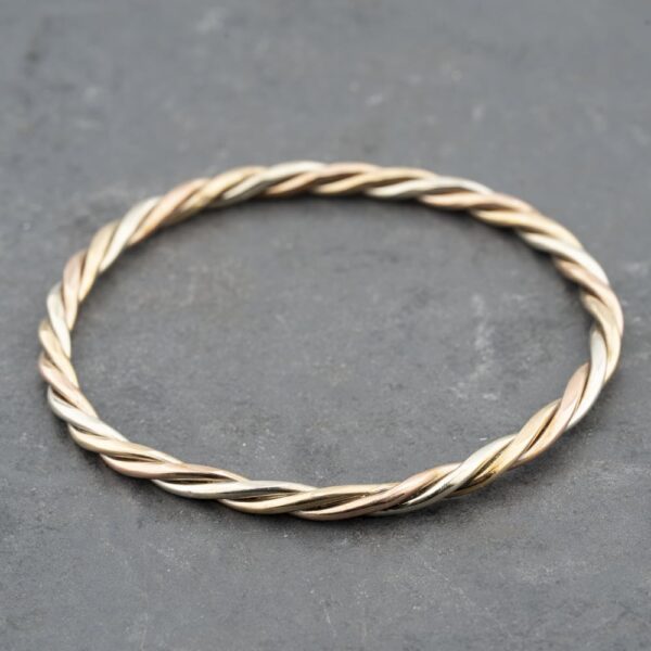 Pre-Owned 9ct Two Colour Gold Twisted Standard Simple Bangle 41211361