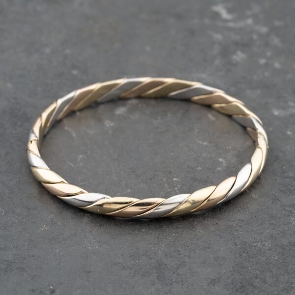 Pre-Owned 9ct Three Colour Gold Hinged Bangle 41211383