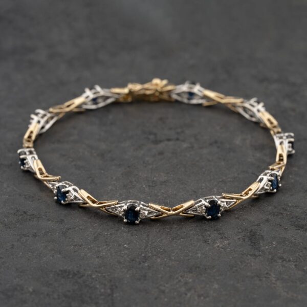 Pre-Owned 18ct Two Colour Gold Sapphire & 0.33ct Diamond Set 7.5 Inch Bracelet 41281585
