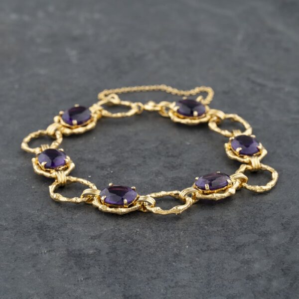 Pre-Owned 9ct Yellow Gold Amethyst Set 7.5 Inch Bracelet 41281591
