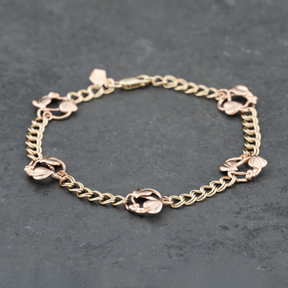 Pre-Owned Clogau 9ct Two Colour Gold Clogau Vine Leaf Design 7.5 Inch Chain Bracelet 41281630