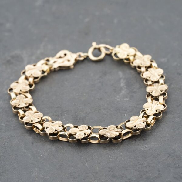 Pre-Owned Vintage Yellow Gold Double Row Clover Design 8 Inch Bracelet 41281632