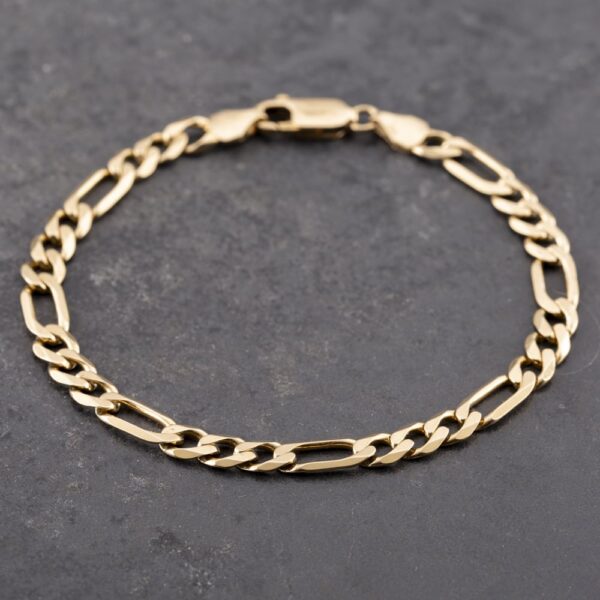Pre-Owned 9ct Yellow Gold 3+1 Link 7.5 Inch Figaro Chain Bracelet 41281693
