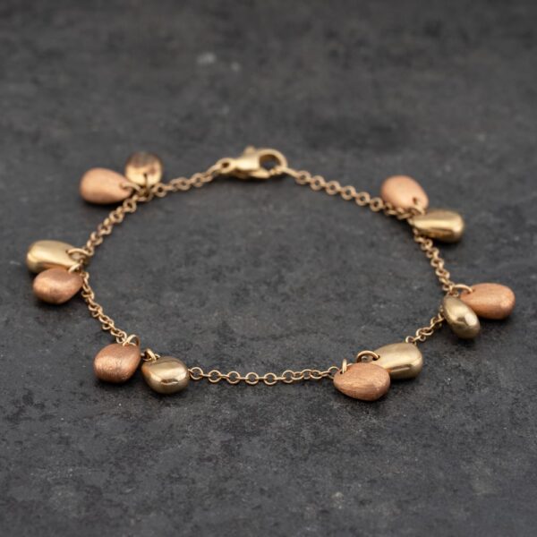 Pre-Owned 9ct Two Colour Gold Dropper 7.5 Inch Trace Bead Bracelet 41281709