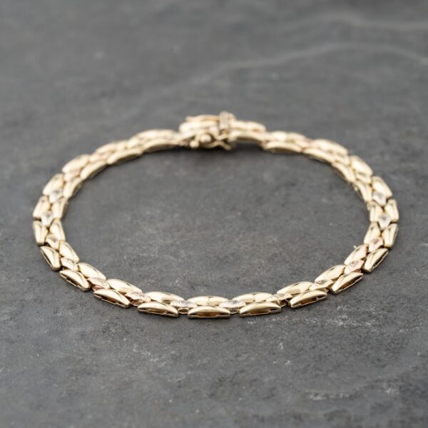 Pre-Owned 9ct Three Colour Gold 7.5 Inch Fancy Chain Bracelet 41281775