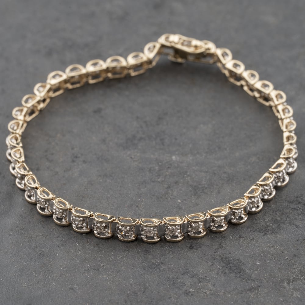 Pre-Owned 9ct Two Colour Gold 1.00ct Diamond Set Flexible Link 7 Inch Bracelet 41281802