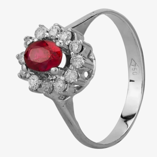 Pre-Owned White Gold Synthetic Ruby and Diamond Cluster Ring 4133015