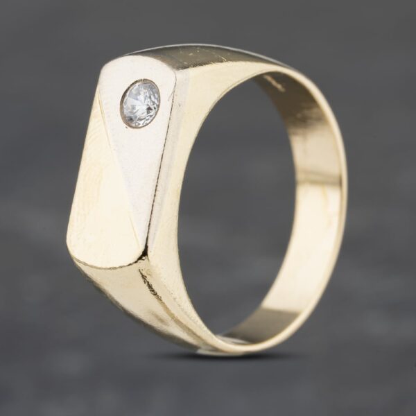 Pre-Owned 14ct Two Colour Gold Cubic Zirconia Oblong Signet Ring 41341714