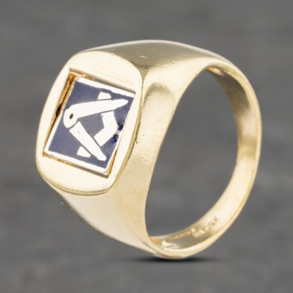 Pre-Owned 9ct Yellow Gold Enamel Masonic Reversable Signet Ring 41341738