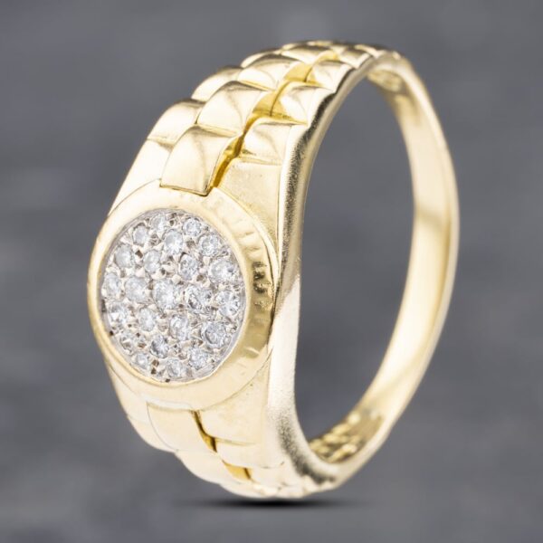 Pre-Owned 18ct Yellow Gold Diamond Round Pave Chain Link Shoulders Signet Ring 41341756